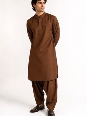 🆓 $0 WITH PURCHASE - JUNAID JAMSHED Mens Shalwar Chestnut Traditional Suit Sz M